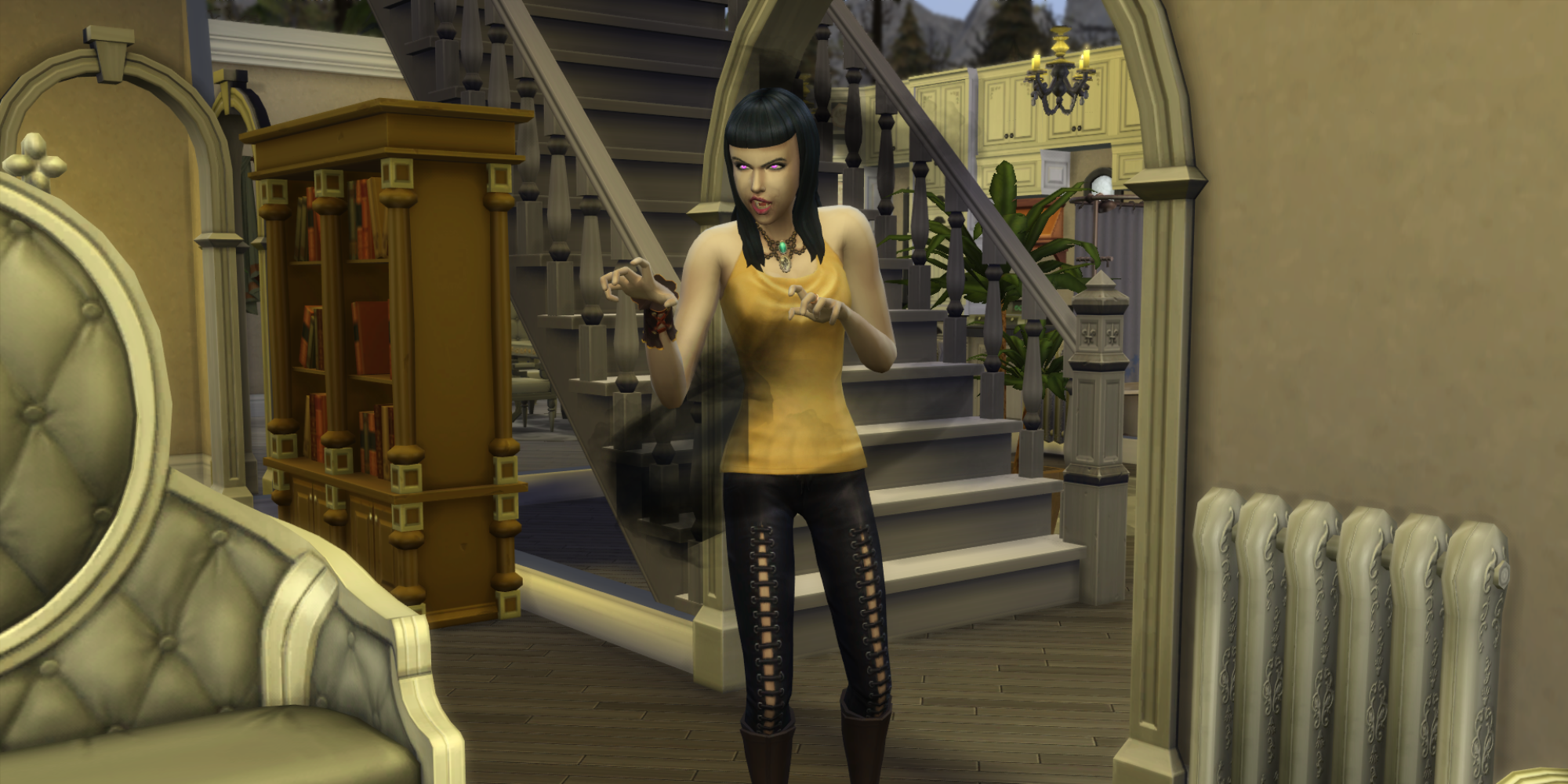 A vampire reveals their true form in The Sims 4